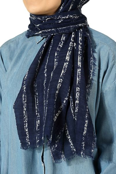 Ekrumoda Γυναικείο Navy Blue-Cream βαμβακερό σάλι 133-001-385