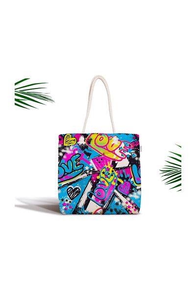 Realhomes Popart Love Motif Ψηφιακή τυπωμένη υφασμάτινη τσάντα με φερμουάρ Canta-3541