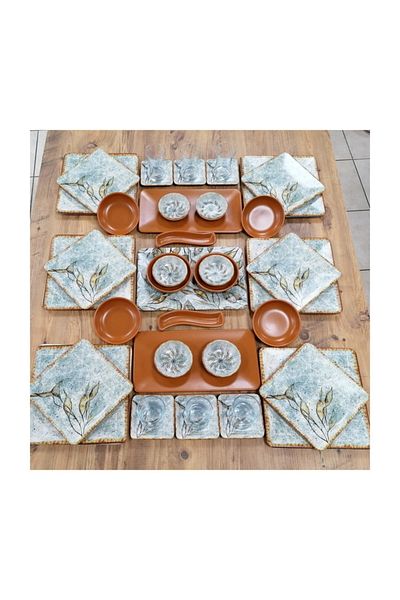 Demet Çeyiz Set Breakfast 41 Pieces Square Sierra for 6 People