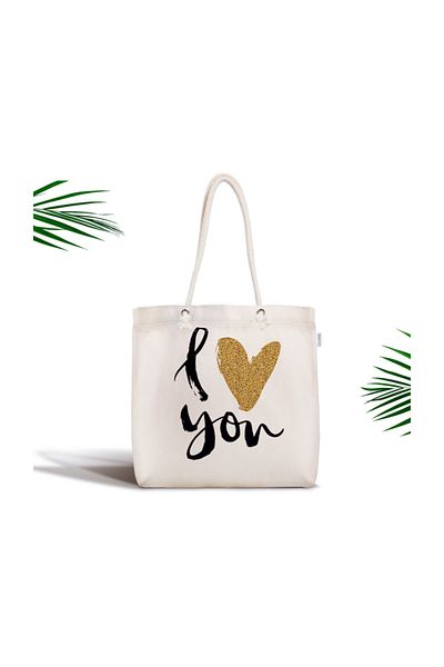 Realhomes Love You Digital Printed Μοντέρνα Υφασμάτινη Τσάντα με φερμουάρ Canta-603