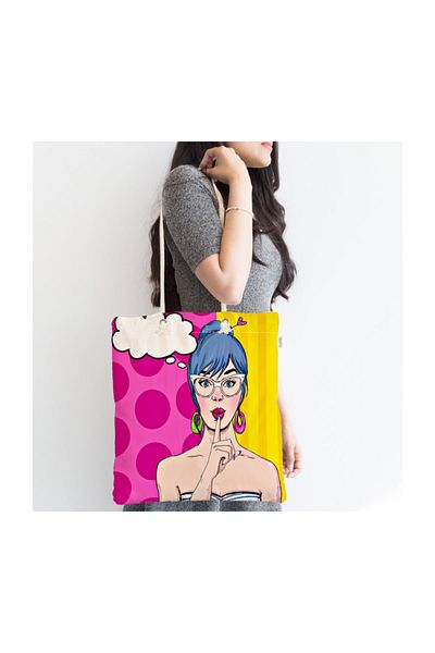 Realhomes Pop Art Digital Printed Μοντέρνα Υφασμάτινη Τσάντα με φερμουάρ Canta-164