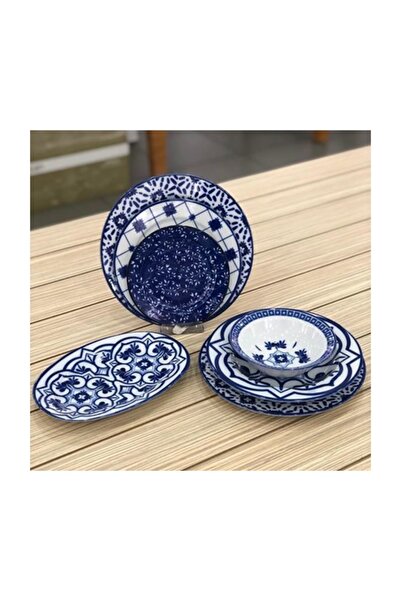 Porland Ege 32 Parça Yemek Takımı Mavi Desenli Tasarım Tabaklar