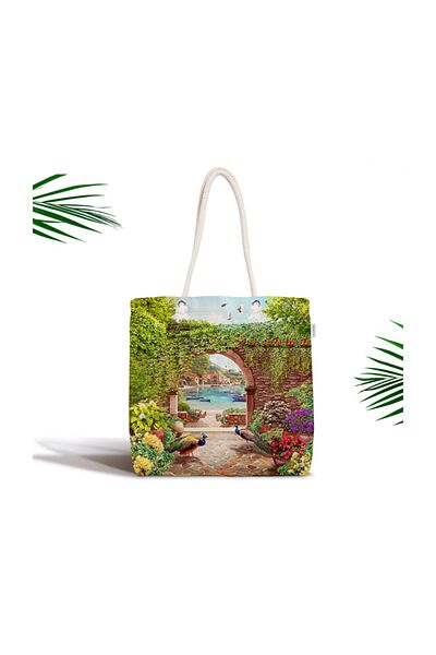 Realhomes Peacock Digital Printed Μοντέρνα Υφασμάτινη Τσάντα με φερμουάρ Canta-253