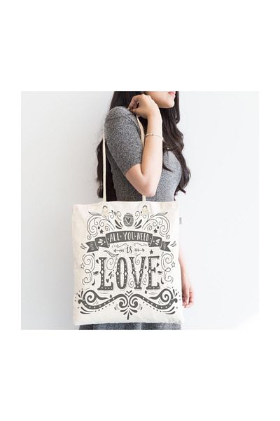 Realhomes Love Written Digital Printing Μοντέρνα Υφασμάτινη Τσάντα με φερμουάρ-2006