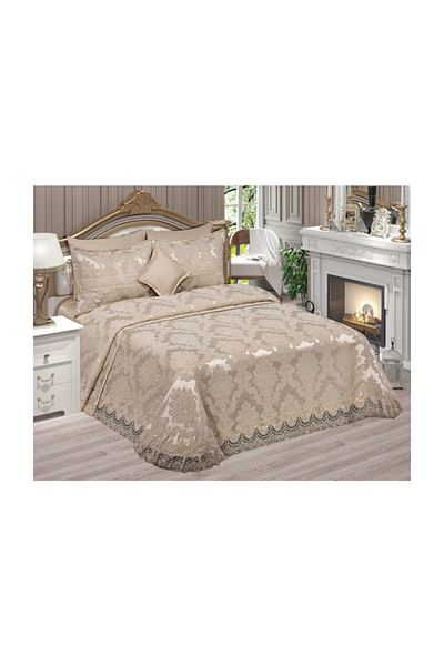 Elisa home Sultan Double Ribbed Dowry Pique Set Chenille Fabric Cappuccino
