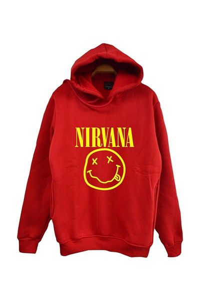 fame-stoned Червен суитшърт с качулка и щампа на Nirvana-Kurt Cobain, 100% памучен