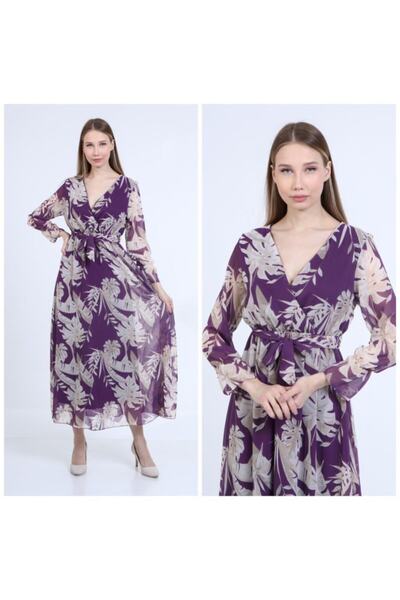 CİXAPLE Çiçek Desenli Uzun Şifon Elbise