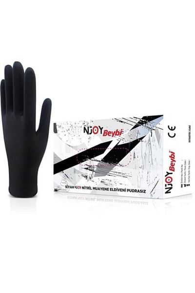Beybi Examination Large Powder Free Njoy Nitrile Black Gloves