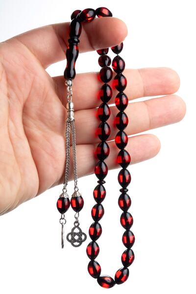 OTTOTESBİH Aşk Düğümü Püsküllü Kırmızı Sürmeli Toz Kehribar Tesbih