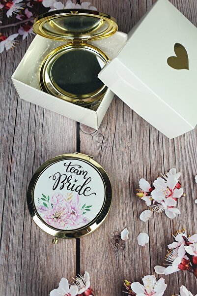 PEKSHOP Hediyelik Kutulu Makyaj Aynası, Altın Renk, Team Bride Yazılı