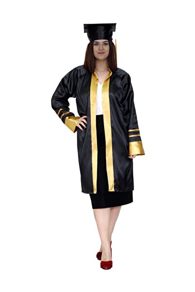 Mezuniyetshop Halat de absolvire Liceu Negru Auriu Dungi