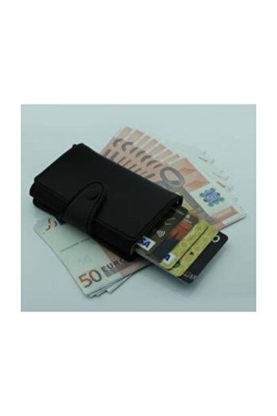Karalı Deri Latest Trend.. Smart Wallet with Mechanism(automatic) Genuine Leather Very Stylish