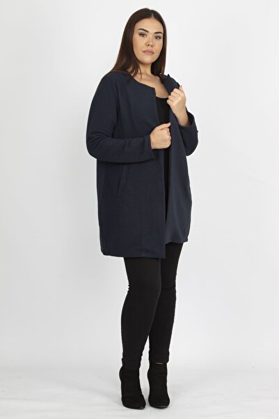 Şans Kadin Lacivert Hakim Yaka Cep Detayli Astarsiz Ceket 65N14545