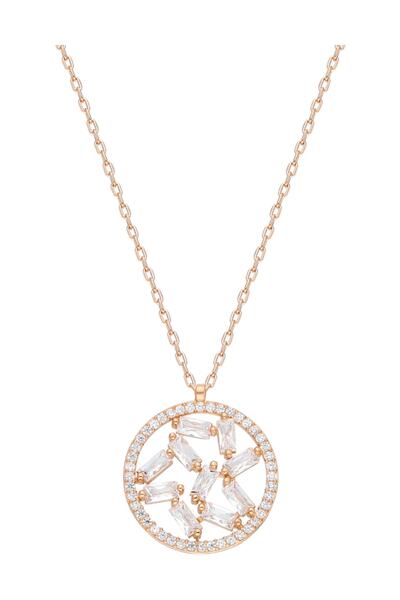 Glorria Gümüş Baget Taşlı Yuvarlak Kolye