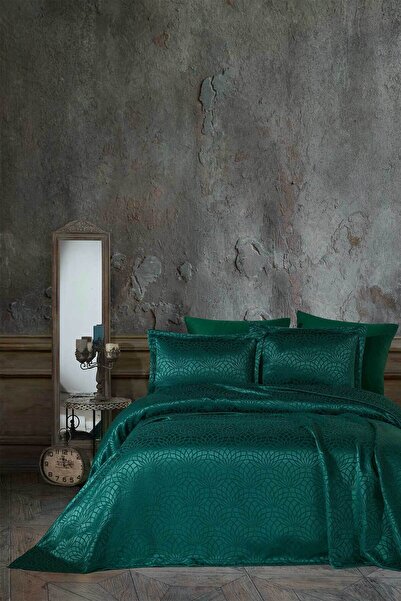 Elart Bedspread Set Double Jacquard Chenille Fabric Garden Emerald Green