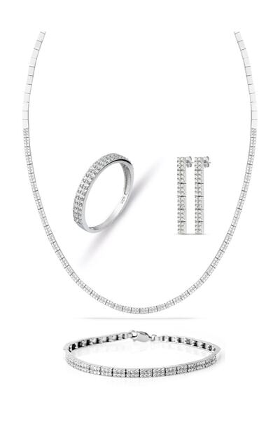 MySilvers Pırlanta Modeli Su Yolu Set Kadın Rodyum