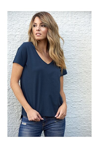 Creme De La Creme Lacivert V Yaka T-shırt