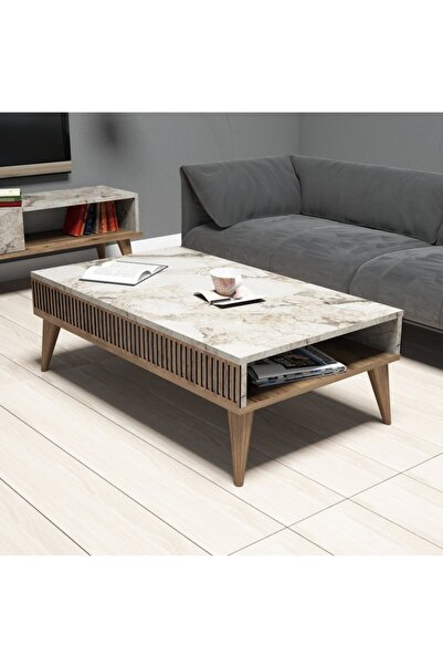 Variant Mobilya Milan Orta Sehpa - Ceviz / Beyaz Mermer