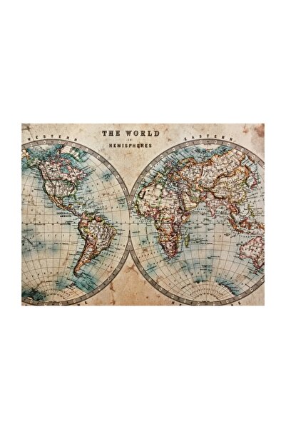 MapofX Kanvas Retro Dünya Haritası Tablo – Tek Parça - Nostaljik Dekorasyon V...