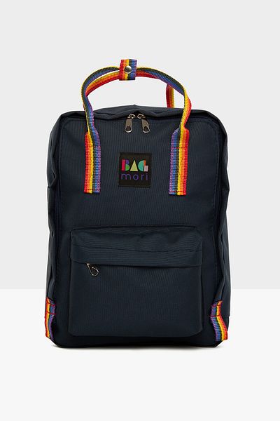 Bagmori Navy Blue Unisex Colorful Column Square Strap Adjustable Backpack m 000004098