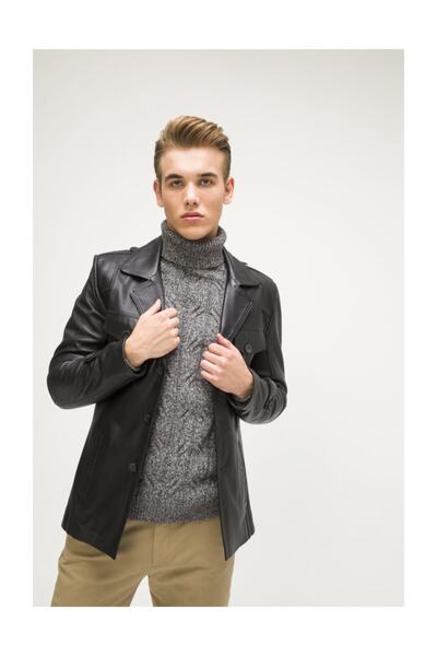 İkbal Siyah Hakiki Deri Mont Erkek