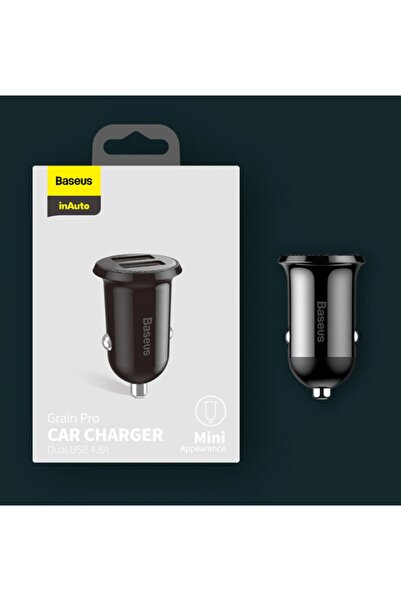 Baseus Grain Pro Dual Usb 4.8a Max Çıkışlı Hızlı Araç Şarj Başlık-siyah