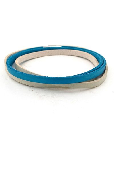 Solfera Blue Cream Double Row Original Leather Wrap Men's Bracelet BT639