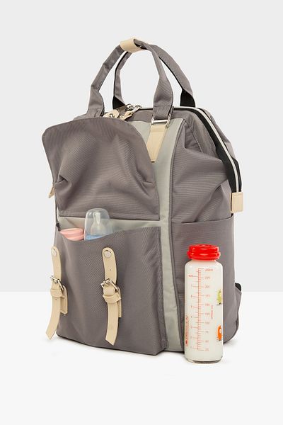 Bagmori Gray Women's Pocketed Mother Baby Bag with Logo M000003884