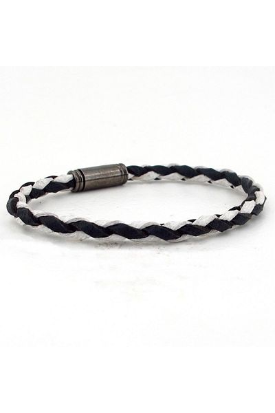 Solfera Black and White Original Leather Knitted Fan Bracelet BT643