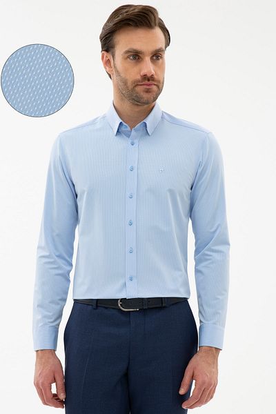 Pierre Cardin Ανδρικό ανοιχτό μπλε πουκάμισο Dobby Slim Fit G021GL004.000.1103087
