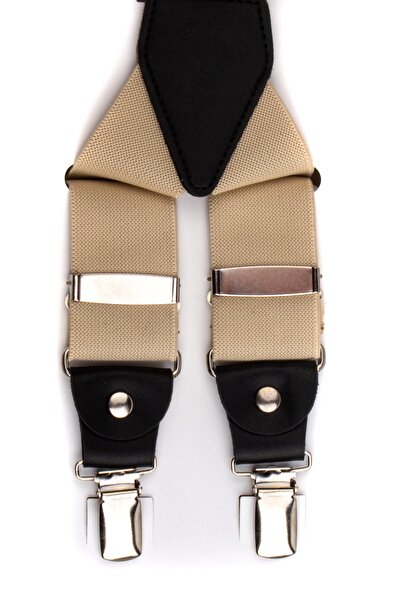 Genel Markalar Erkek Krem Ayarlanabilir Metal Klipsli Pantolon Askısı