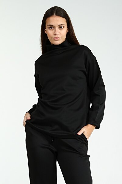 Collezione Siyah Balıkçı Yaka Uzun Kollu Kadın Basic Sweatshirt