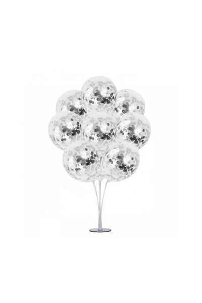 kidspartim 7 Piece Balloon Stand Bunch Transparent Balloon with Silver Confetti