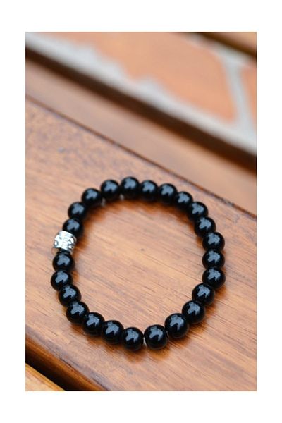 Stoneage Black Sports Bracelet Onyx Natural Stone Elastic Unisex Bracelet For Both Men and Women