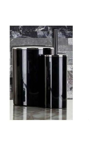 Prima Nova Σετ κάδου απορριμμάτων και βούρτσας WC Lenox Black 2 τεμαχίων