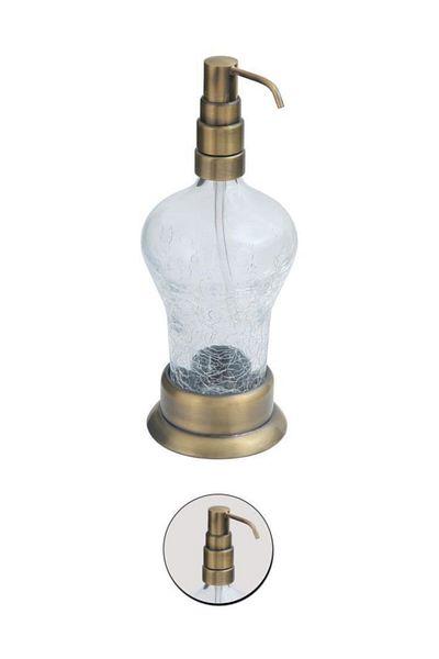 Maya Ottoman Antique Countertop Liquid Soap Dispenser C Glass 100% Brass