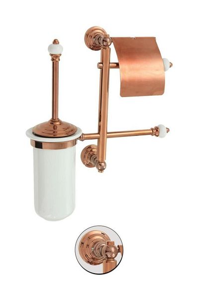 Maya Fantasia Pvd Rose Triple Set Covered Paper Holder + Porcelain Toilet Brush + Spare Paper Holder 100% Brass