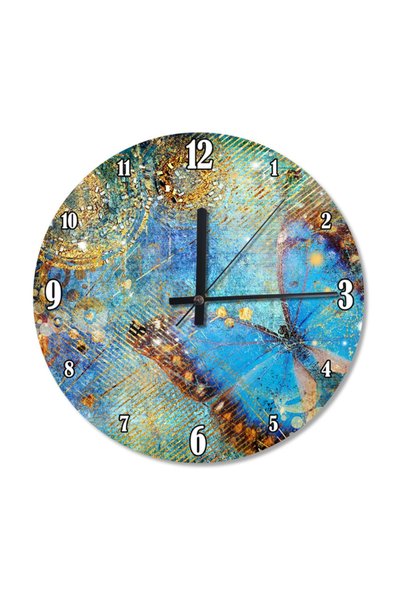 Cakatablo 30 cm Diameter Earth Landing Butterfly Figure Wooden Wall Clock