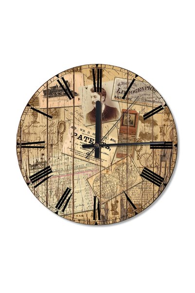Cakatablo 30 cm Diameter Old Letters and Pictures Wooden Wall Clock