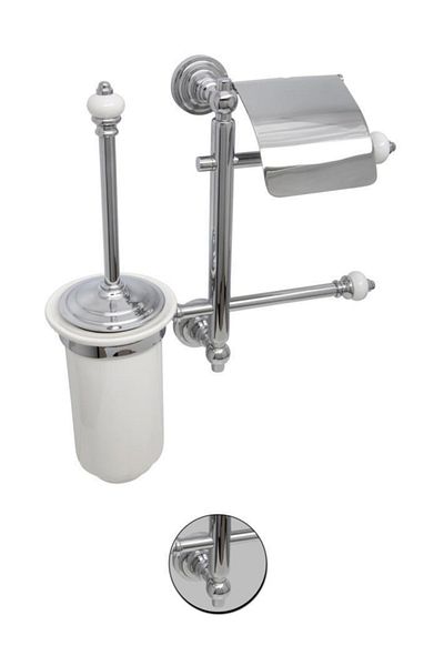 Maya Fantasia Chrome Set of 3 Covered Paper Holder + Spare Paper Holder + Porcelain Toilet Brush 100% Brass