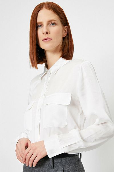 Koton Women's Long Sleeve Pocket Detailed Shirt