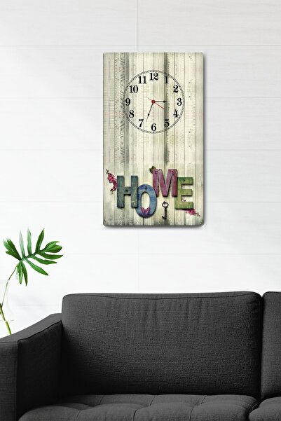 Decorita Ahşap Görünümlü Home Yazılı | Dekoratif Cam Duvar Saati