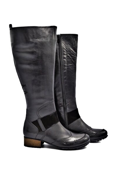 Zaim Kundura Black Genuine Leather Women's Boots