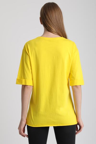 MD trend Women's Sari Crew Neck Sleeve Layered Cotton T-Shirt Mdt3058