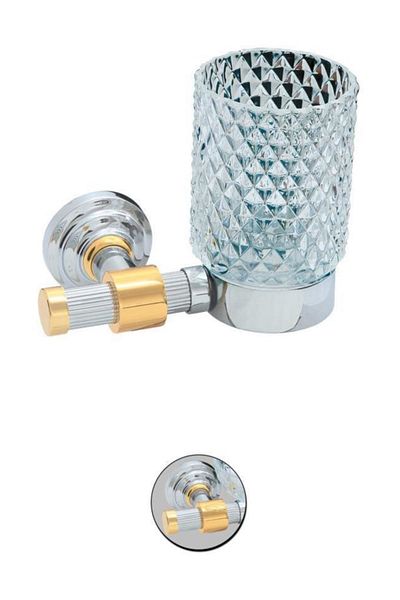 Maya Line Pvd Gold Mounted Toothbrush Holder Frosted Glass 100% Brass