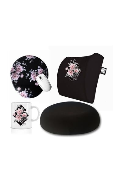 Officeküp Avantajlı 4'lü Set: Visco Bel Destek Yastığı & Oturma Minderi & Mou...