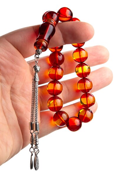 OTTOTESBİH Efe Tasbihi 14mm Mascot Size Yellow Red Vertical Powder Amber Tasbih