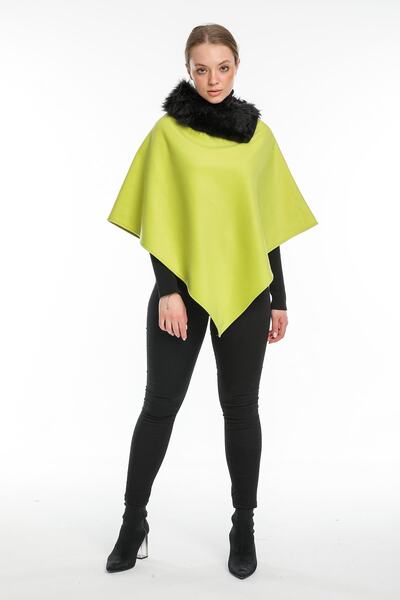 Pitti Women's Pistachio Green Fur Poncho 70057