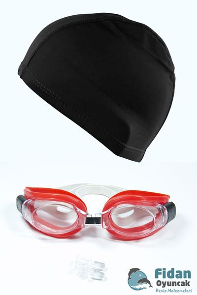 Vardem Pool Sea Swimming Goggles + Earplugs + Lycra Cloth Cap Set