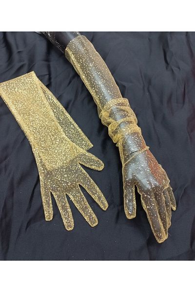 es moda shop Diamond sparkling evening dress bridal gloves long gold